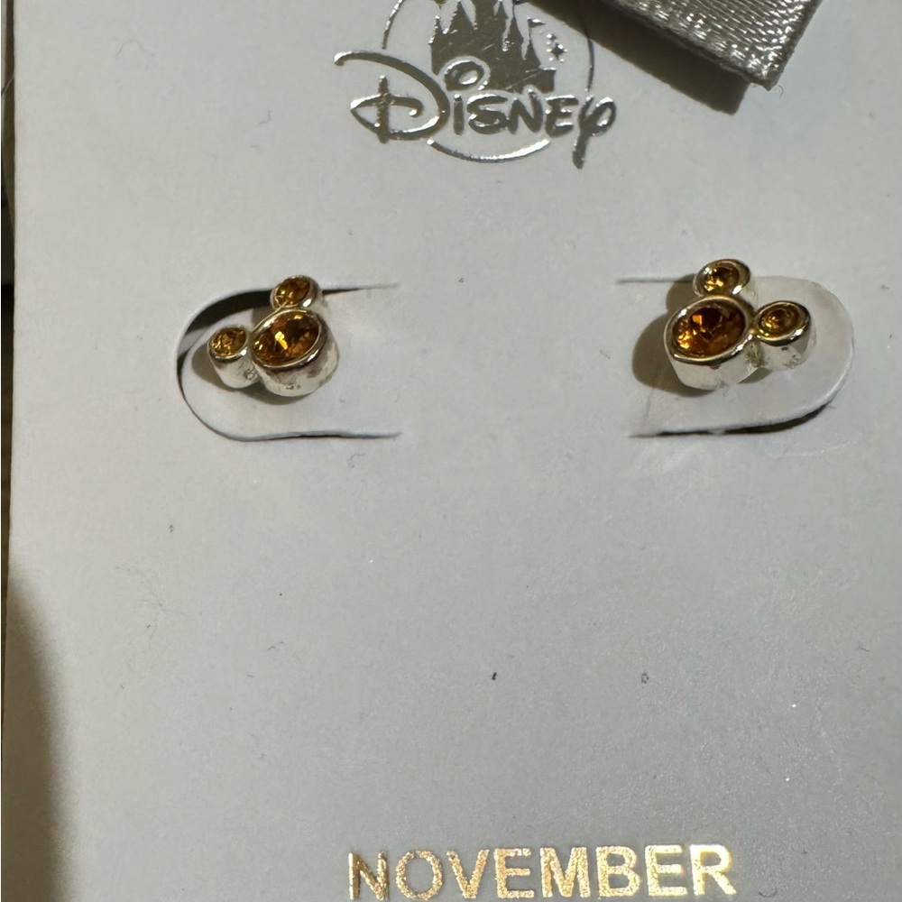 NWT Disney Store | Silver Tone Mickey Earrings | Swarovski November Birthstone